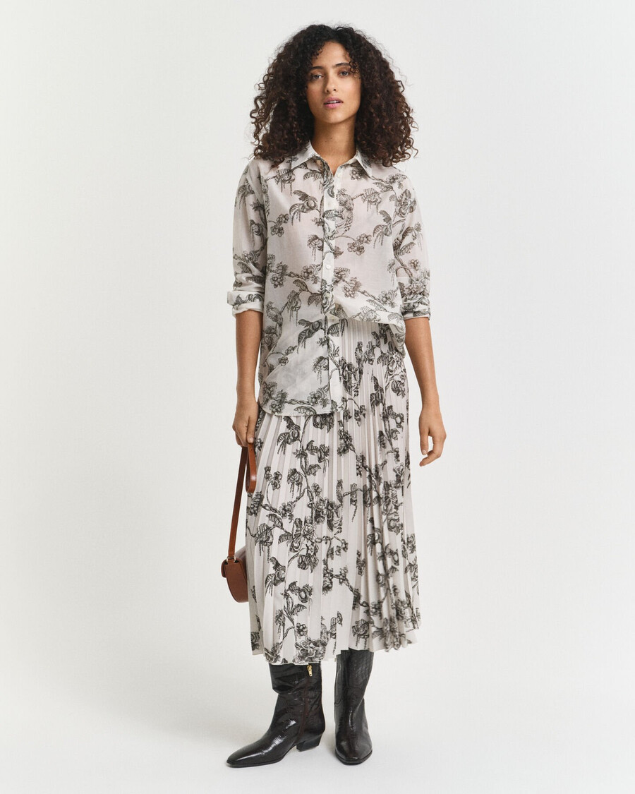 falda midi plisada con estampado de Árboles - verde musgo oscuro