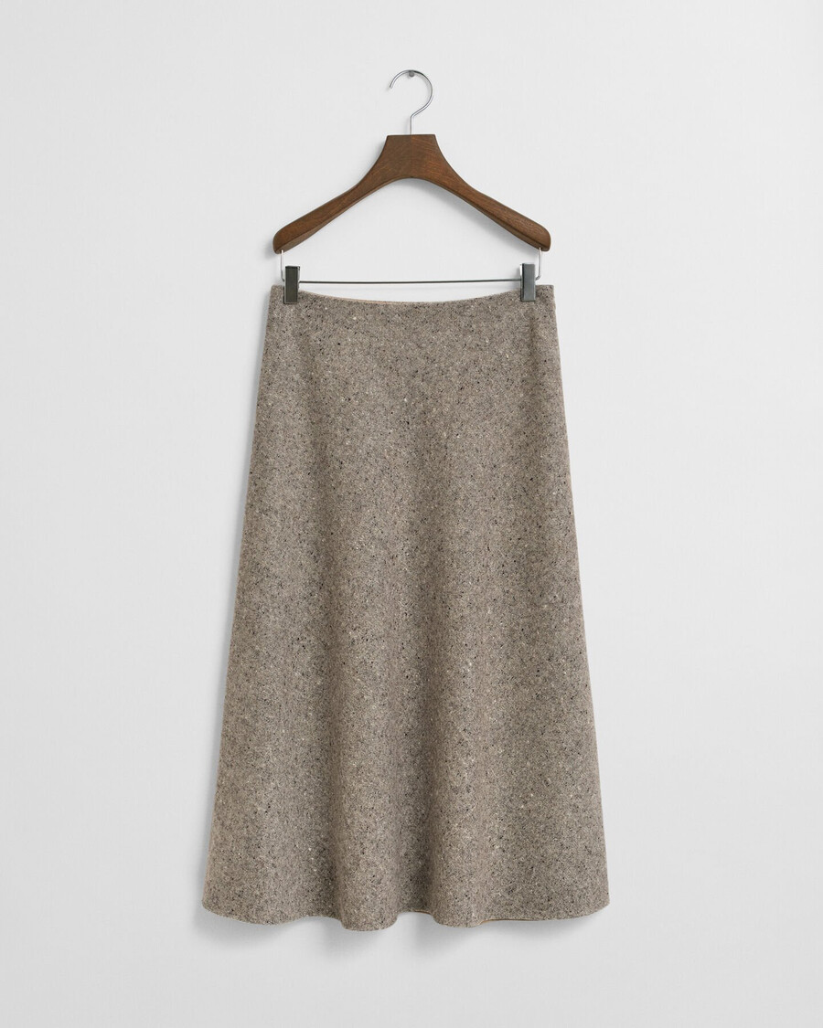 falda midi de lana acampanada - marrón oscuro