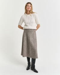 falda midi de lana acampanada - marrón oscuro