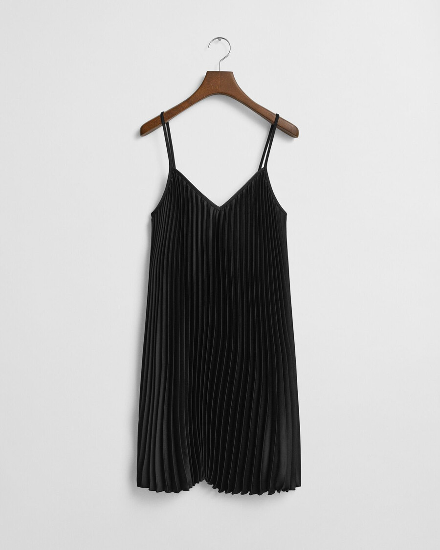 vestido mini de satén plisado con tirantes - negro