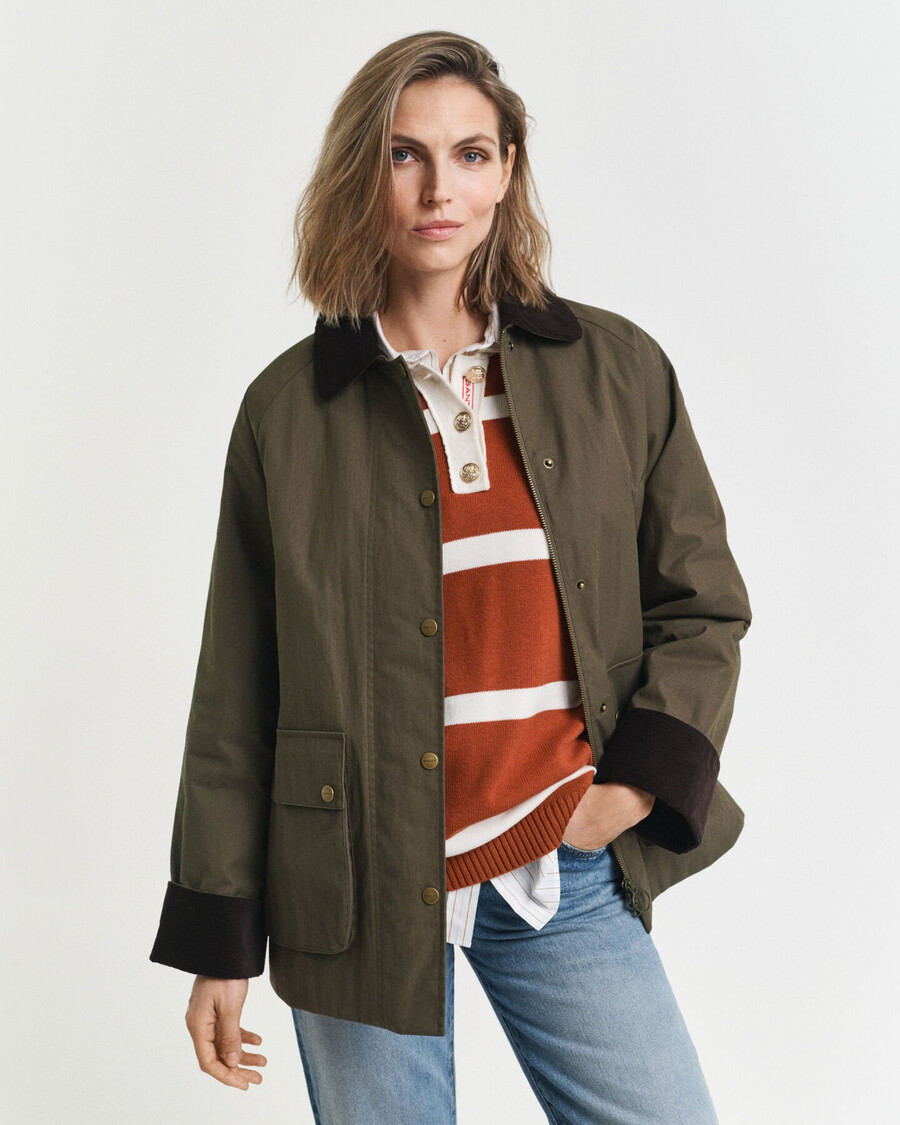 chaqueta de algodón encerado - verde musgo oscuro