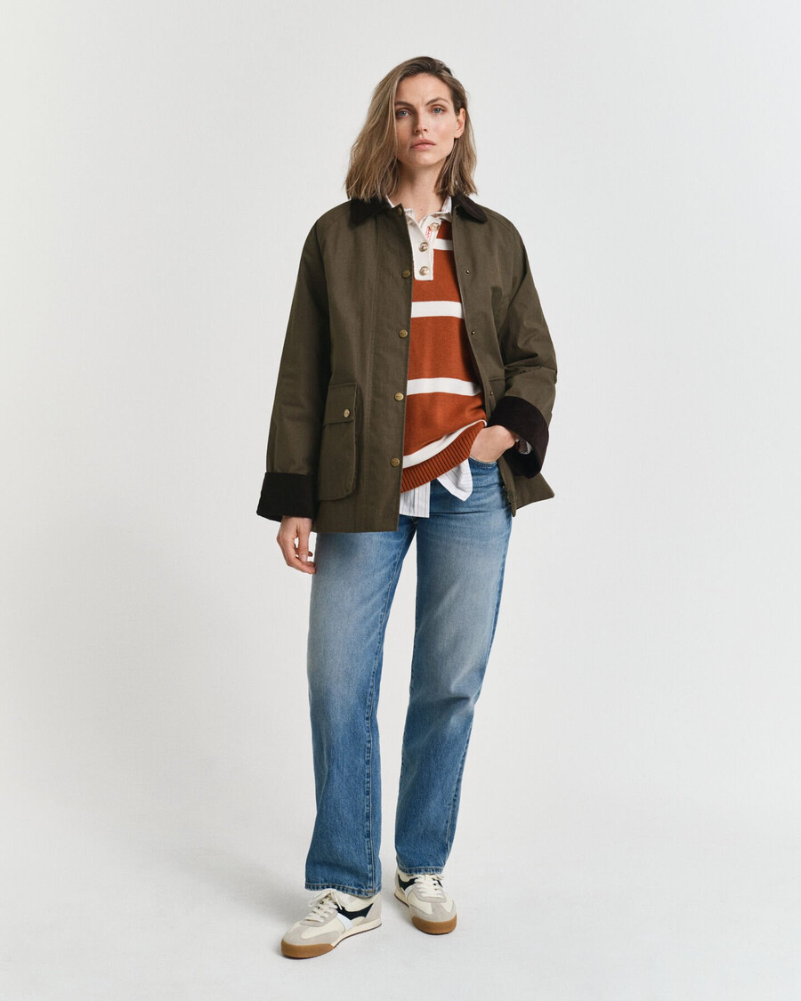chaqueta de algodón encerado - verde musgo oscuro