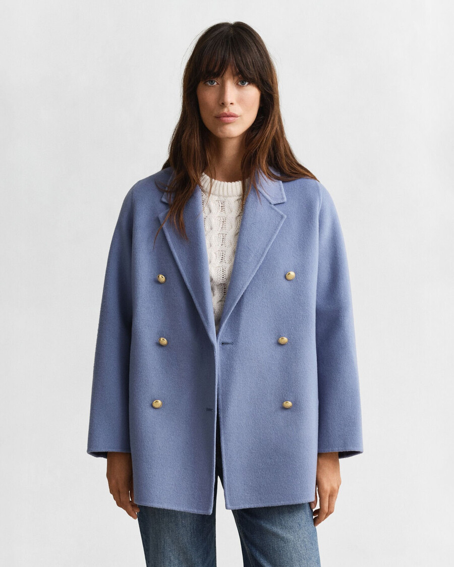 abrigo estilo guisante con detalles cosidos a mano - denim descolorido