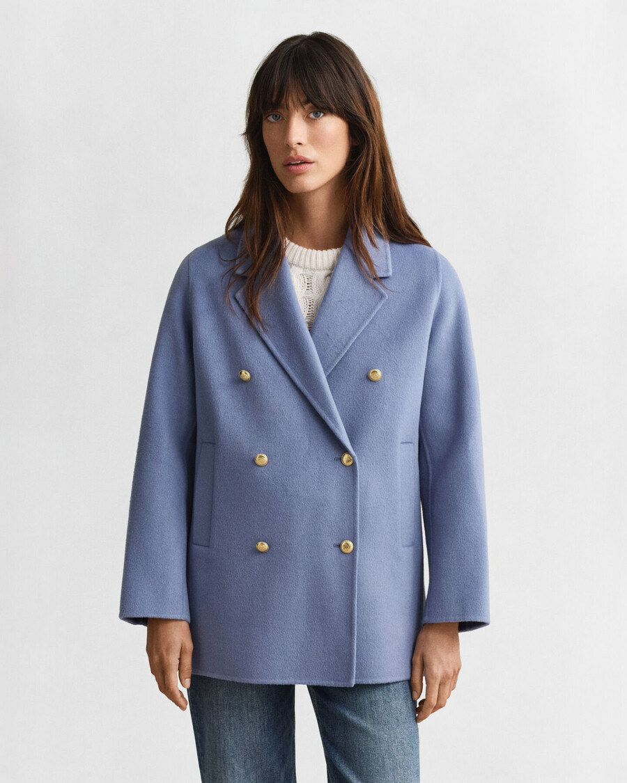 abrigo estilo guisante con detalles cosidos a mano - denim descolorido