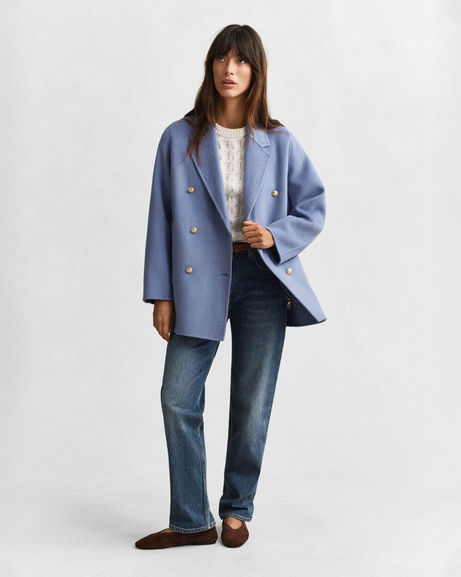 abrigo estilo guisante con detalles cosidos a mano - denim descolorido
