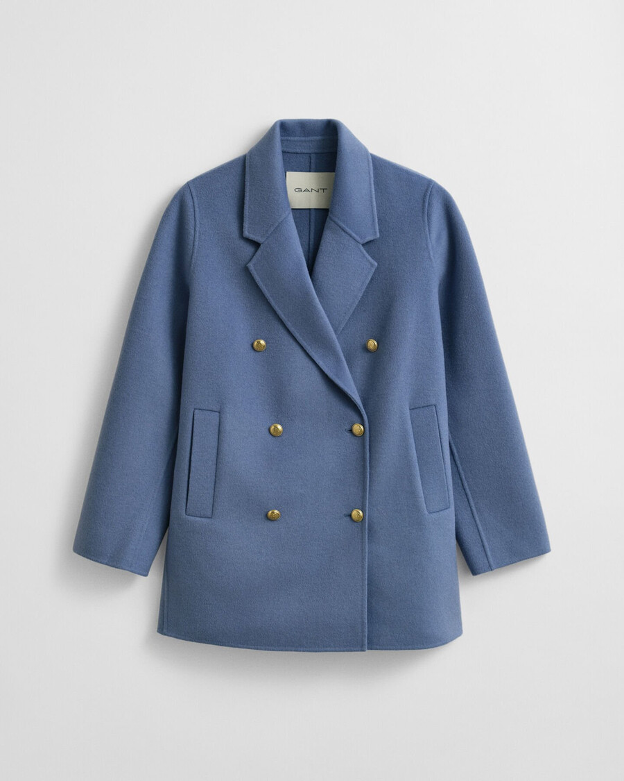 abrigo estilo guisante con detalles cosidos a mano - denim descolorido