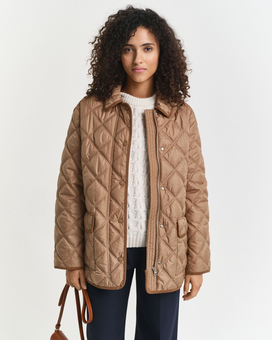 chaqueta acolchada con ribete de pana - caqui cálido