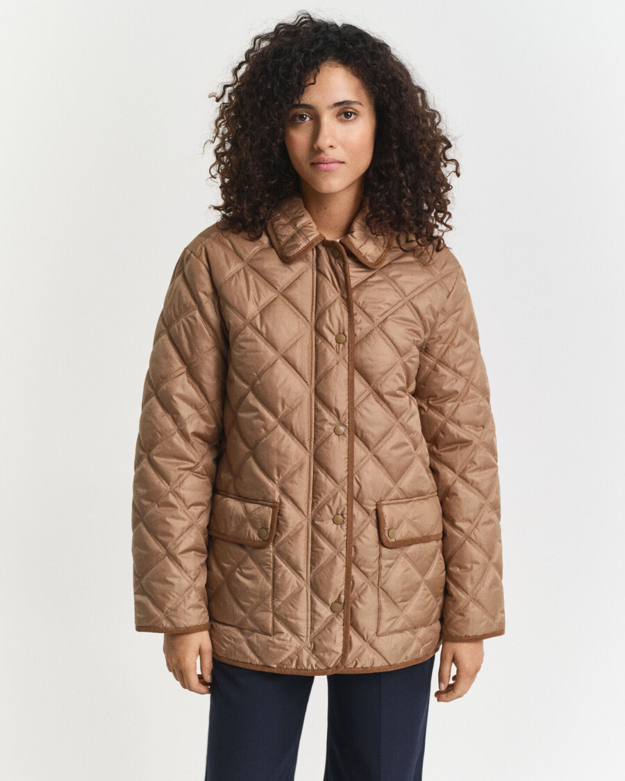 chaqueta acolchada con ribete de pana - caqui cálido
