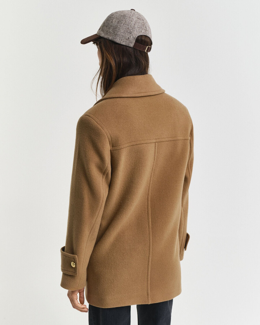 abrigo de lana de longitud media - nogal tostado
