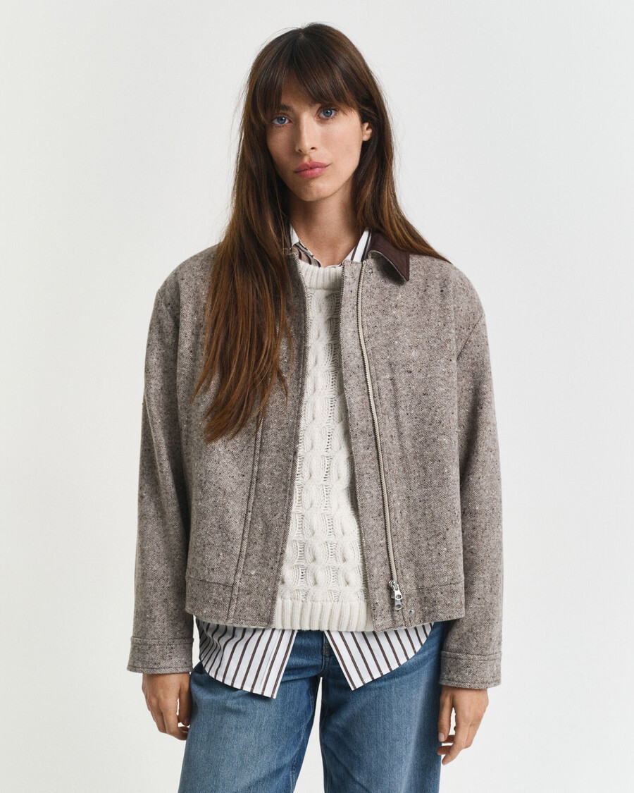 chaqueta de lana con cuello en contraste - marrón oscuro