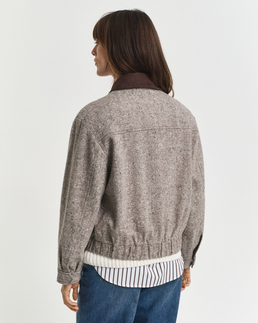 chaqueta de lana con cuello en contraste - marrón oscuro