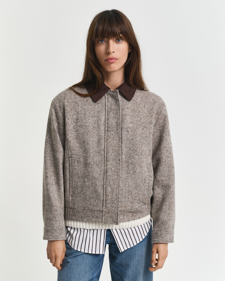 chaqueta de lana con cuello en contraste - marrón oscuro