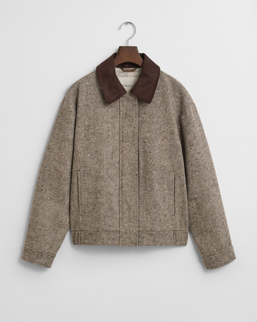chaqueta de lana con cuello en contraste - marrón oscuro
