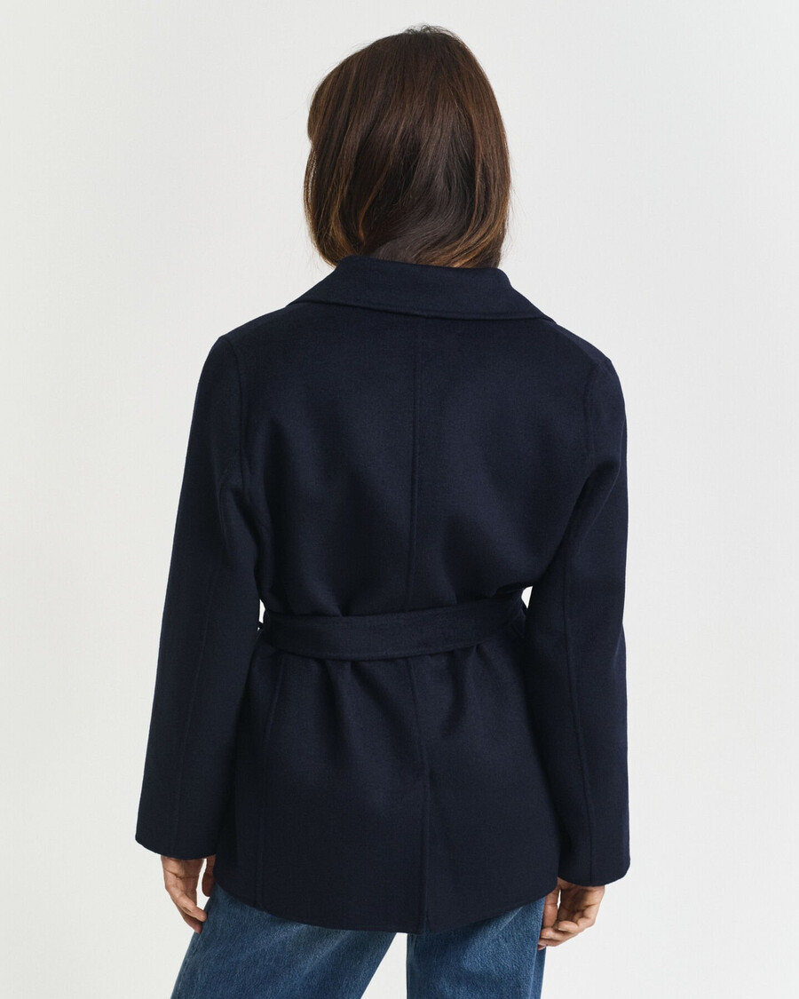 chaqueta con cinturón cosida a mano - azul noche