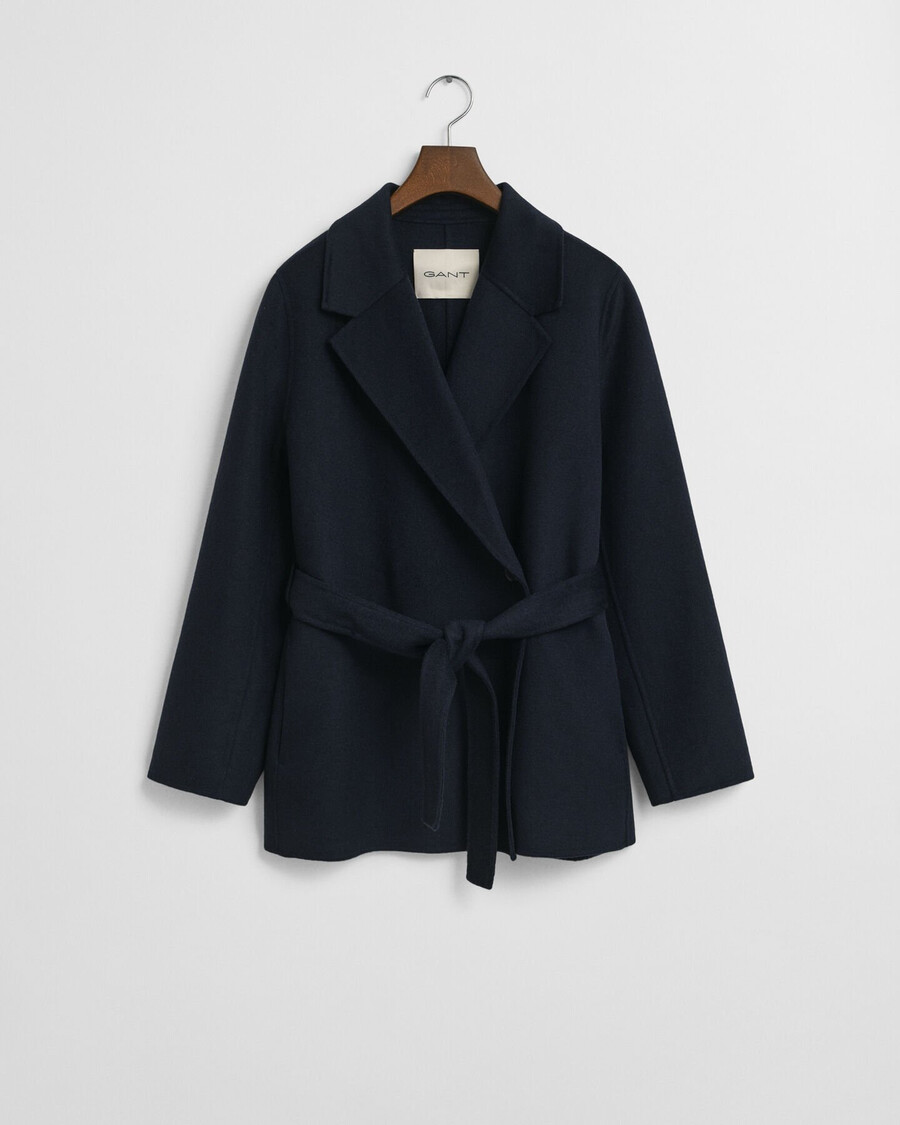 chaqueta con cinturón cosida a mano - azul noche
