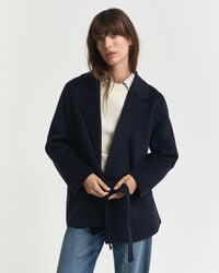 chaqueta con cinturón cosida a mano - azul noche