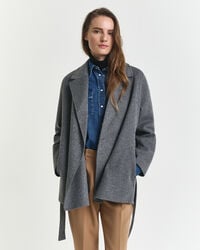 chaqueta con cinturón cosida a mano - mezcla de carbón