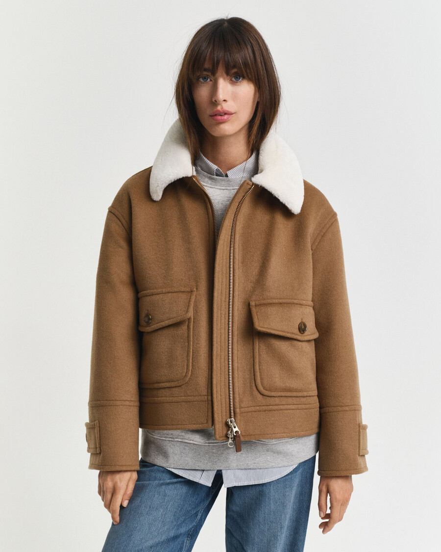 chaqueta de vuelo de mezcla de lana - nogal tostado