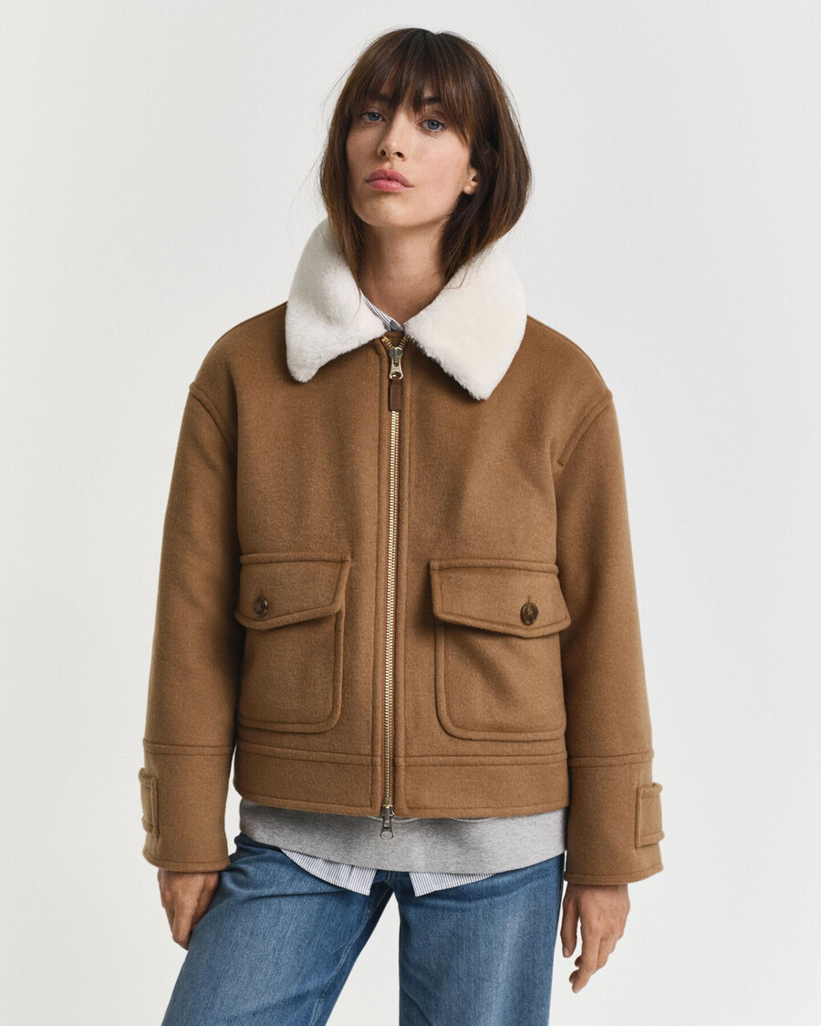 chaqueta de vuelo de mezcla de lana - nogal tostado