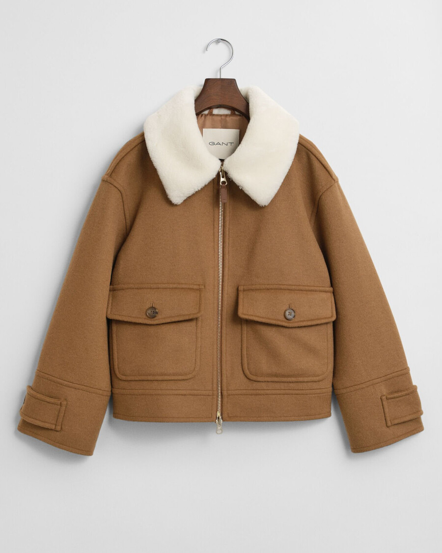 chaqueta de vuelo de mezcla de lana - nogal tostado