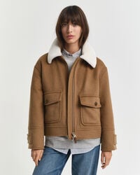 chaqueta de vuelo de mezcla de lana - nogal tostado