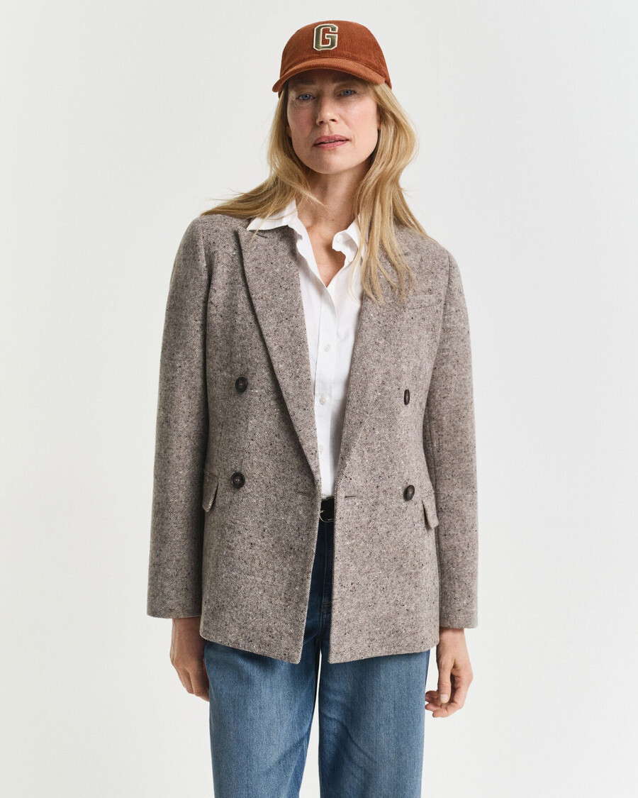 blazer de lana texturizada de corte regular - marrón oscuro