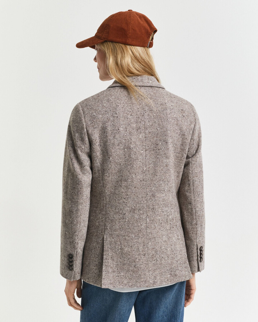 blazer de lana texturizada de corte regular - marrón oscuro