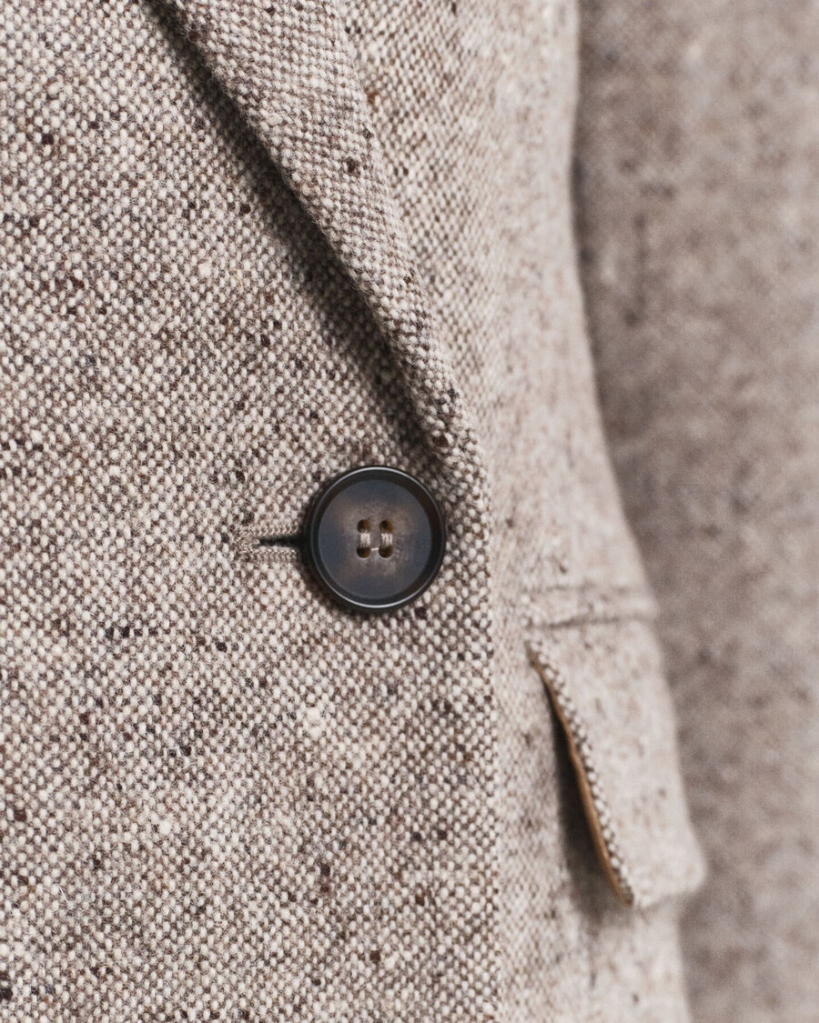 blazer de lana texturizada de corte regular - marrón oscuro