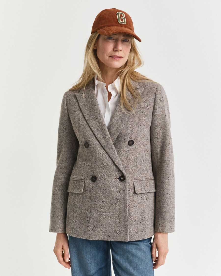 blazer de lana texturizada de corte regular - marrón oscuro