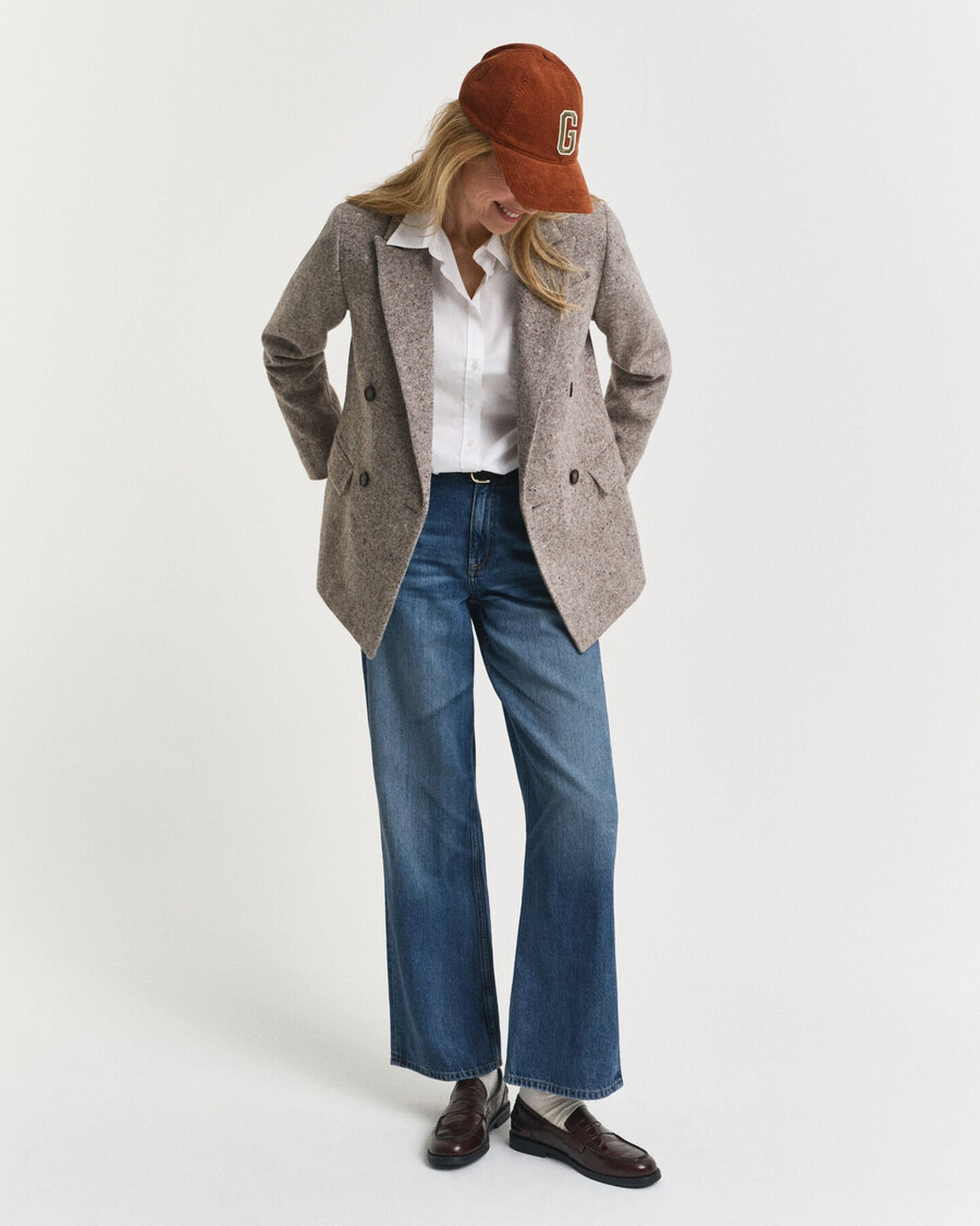 blazer de lana texturizada de corte regular - marrón oscuro