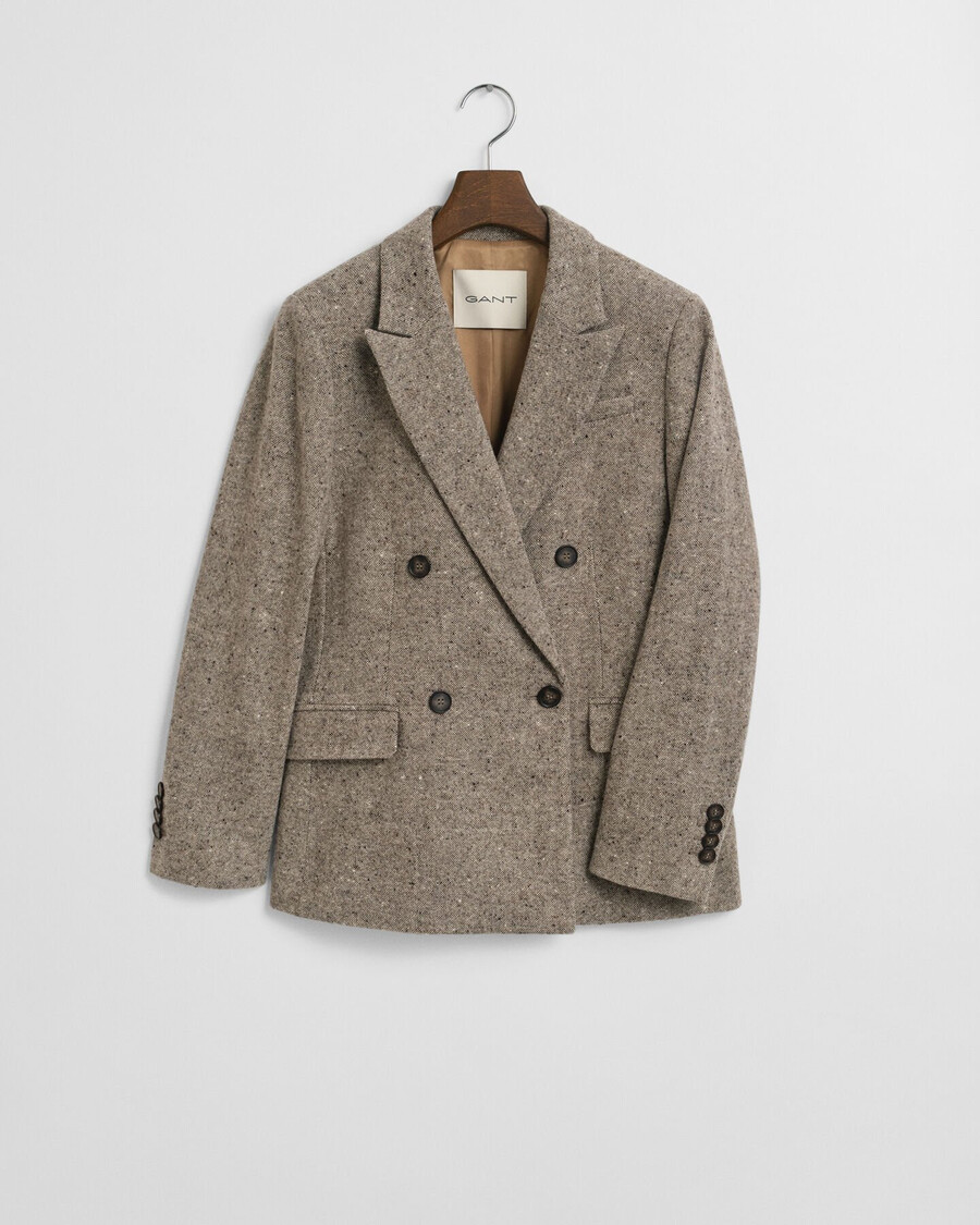 blazer de lana texturizada de corte regular - marrón oscuro