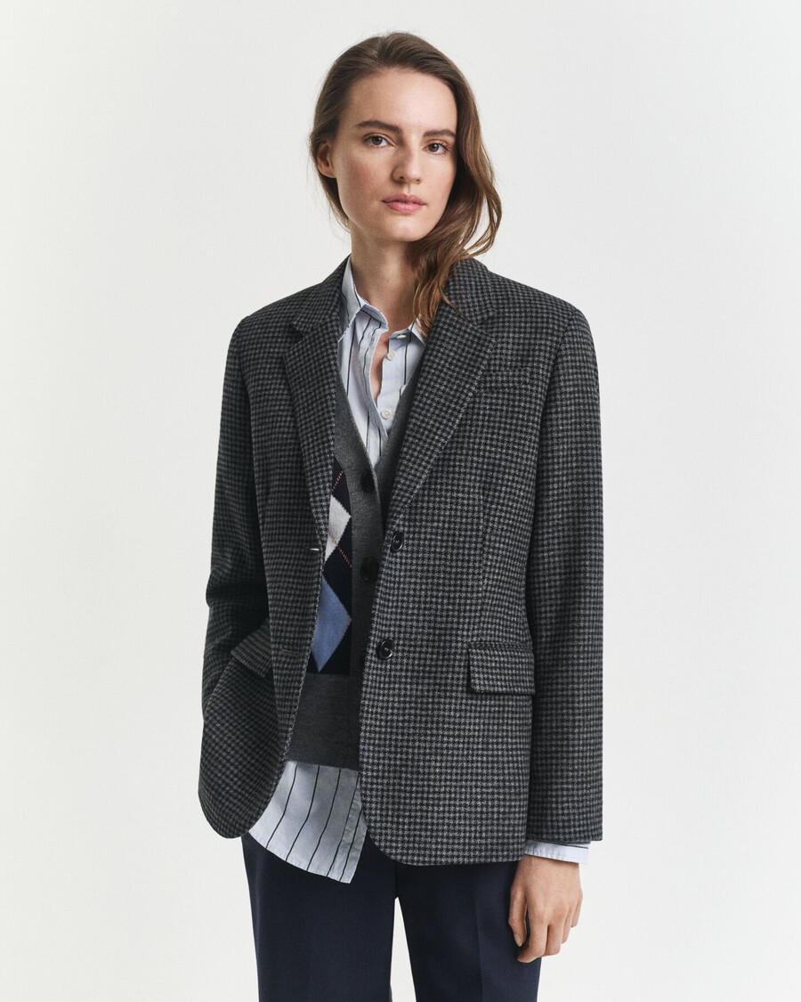 blazer de lana de pata de gallo de corte regular - mezcla de carbón
