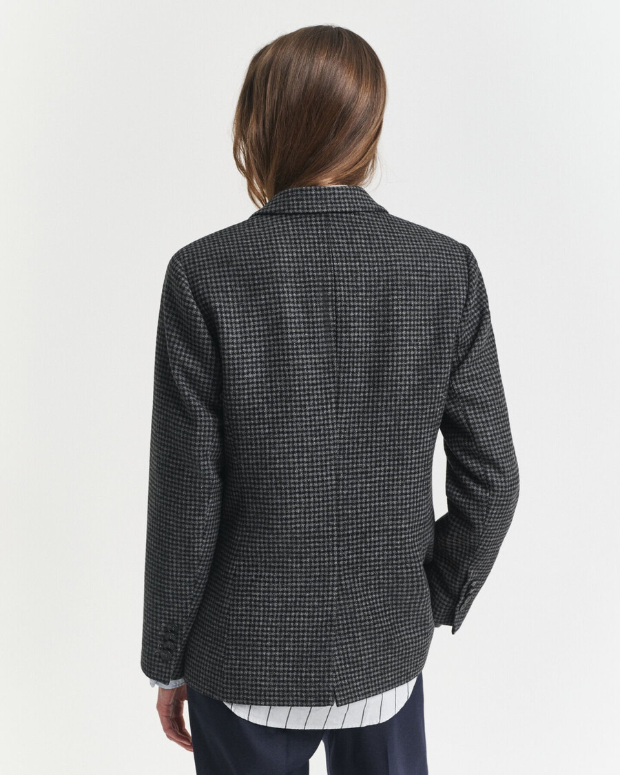 blazer de lana de pata de gallo de corte regular - mezcla de carbón