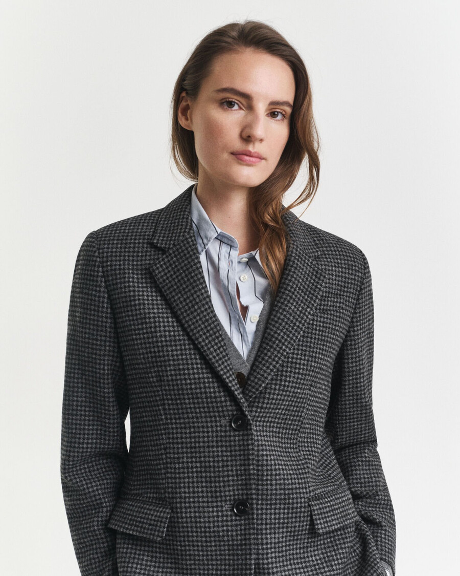 blazer de lana de pata de gallo de corte regular - mezcla de carbón