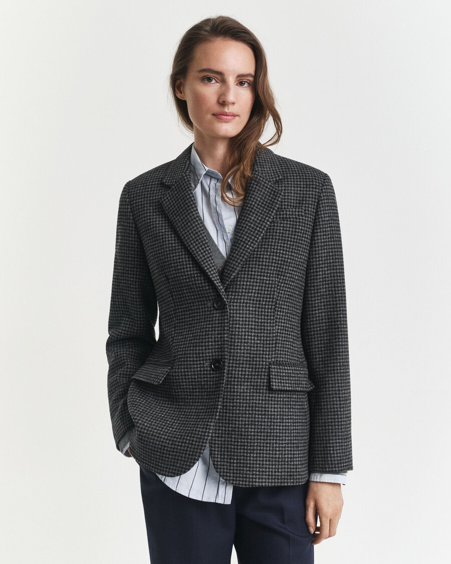 blazer de lana de pata de gallo de corte regular - mezcla de carbón