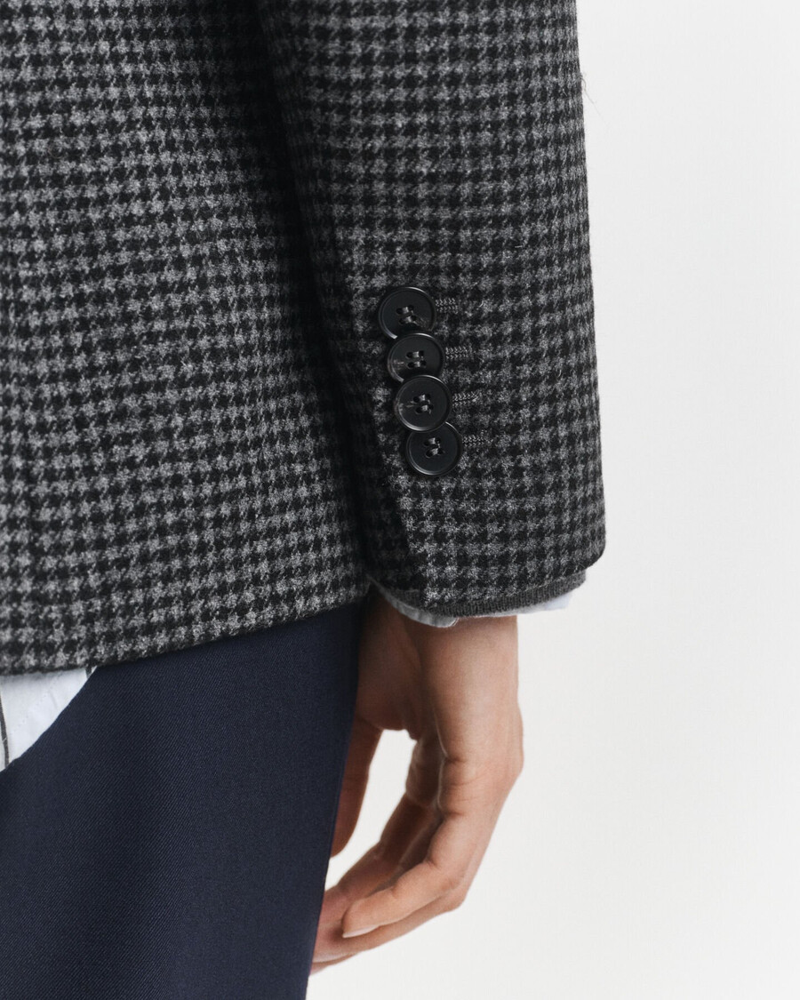 blazer de lana de pata de gallo de corte regular - mezcla de carbón