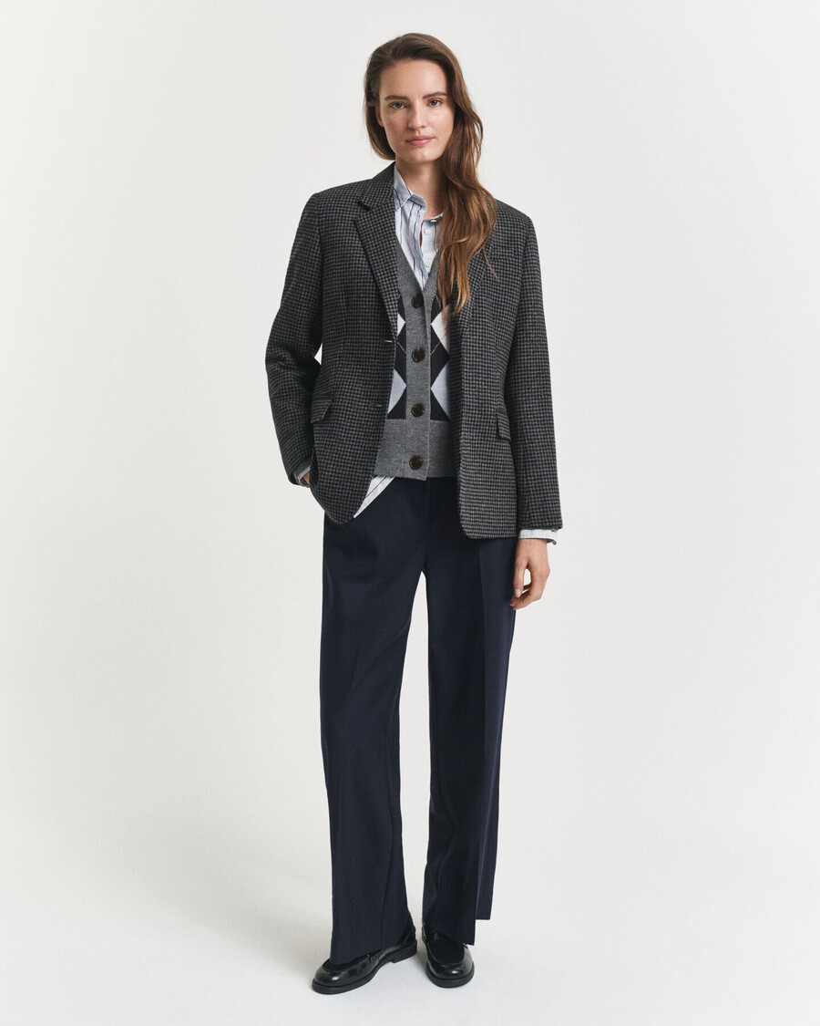 blazer de lana de pata de gallo de corte regular - mezcla de carbón