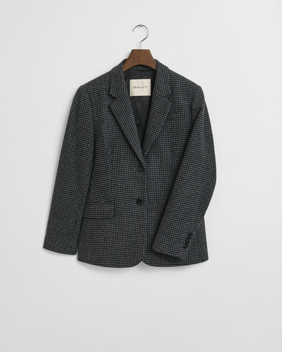 blazer de lana de pata de gallo de corte regular - mezcla de carbón