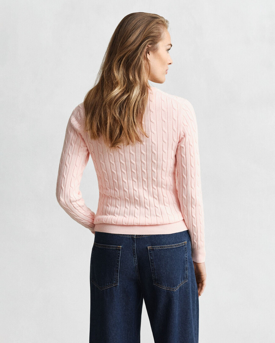 suéter de cuello redondo de punto trenzado de algodón elástico - rosa albaricoque