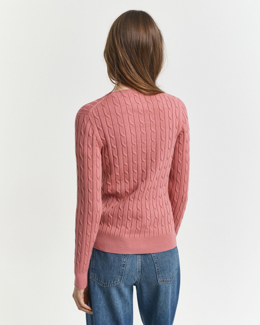 suéter de cuello redondo de punto trenzado de algodón elástico - ladrillo descolorido