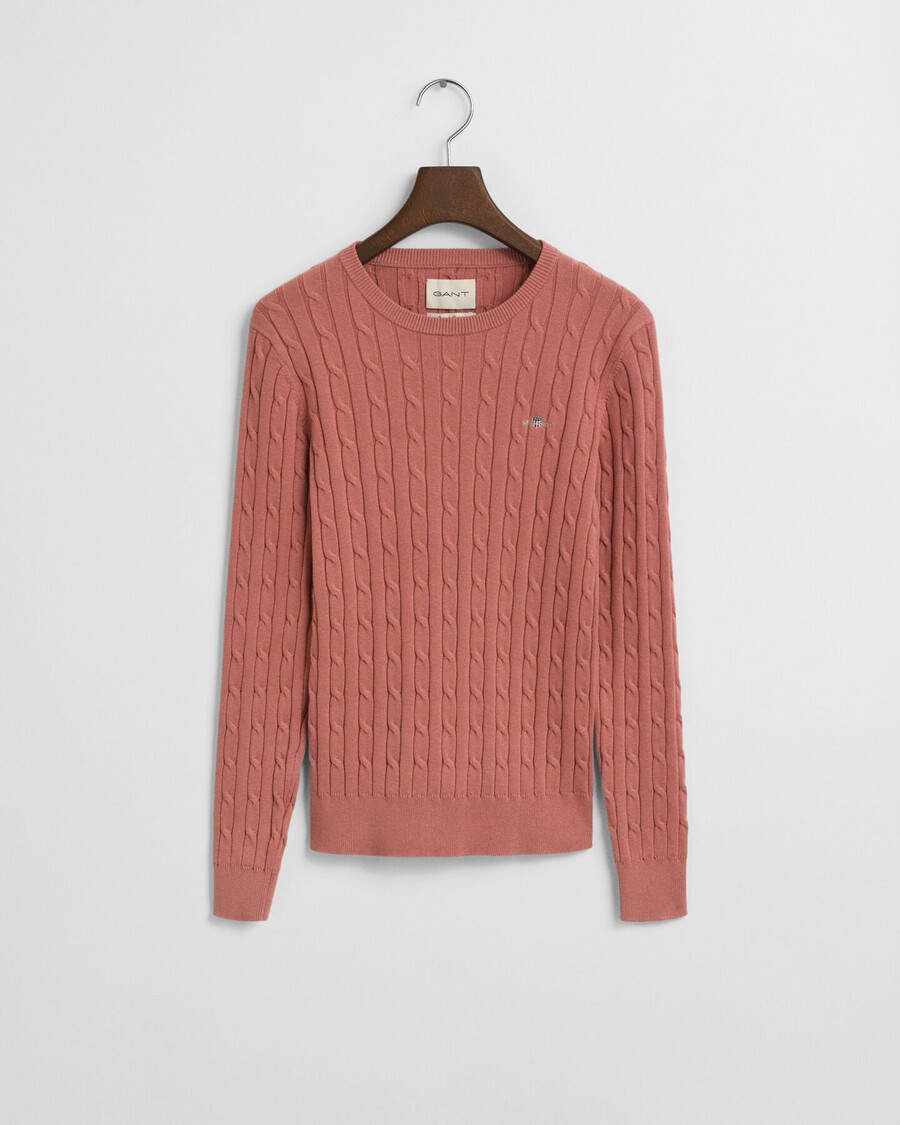 suéter de cuello redondo de punto trenzado de algodón elástico - ladrillo descolorido