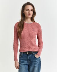 suéter de cuello redondo de punto trenzado de algodón elástico - ladrillo descolorido