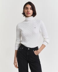 suéter de cuello alto de punto trenzado de algodón elástico - cáscara de huevo