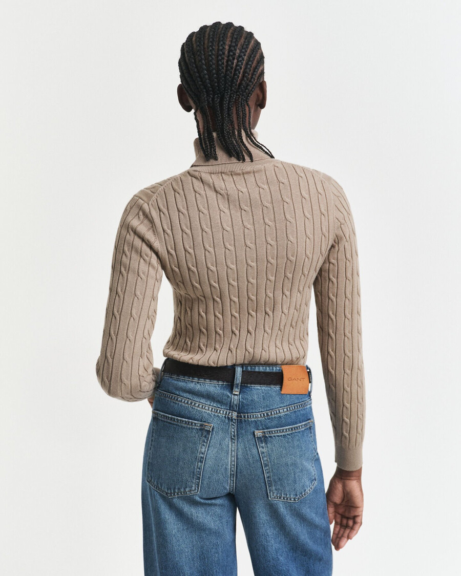 suéter de cuello alto de punto trenzado de algodón elástico - beige topo