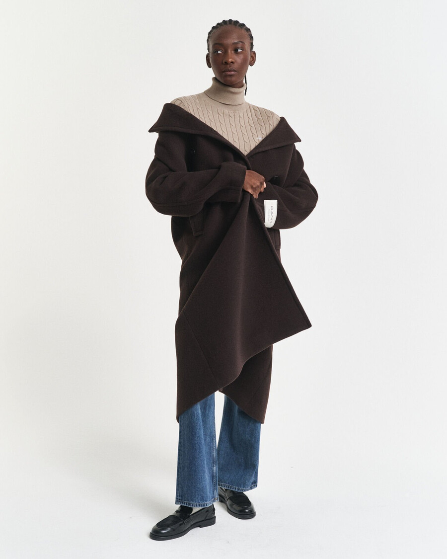 suéter de cuello alto de punto trenzado de algodón elástico - beige topo