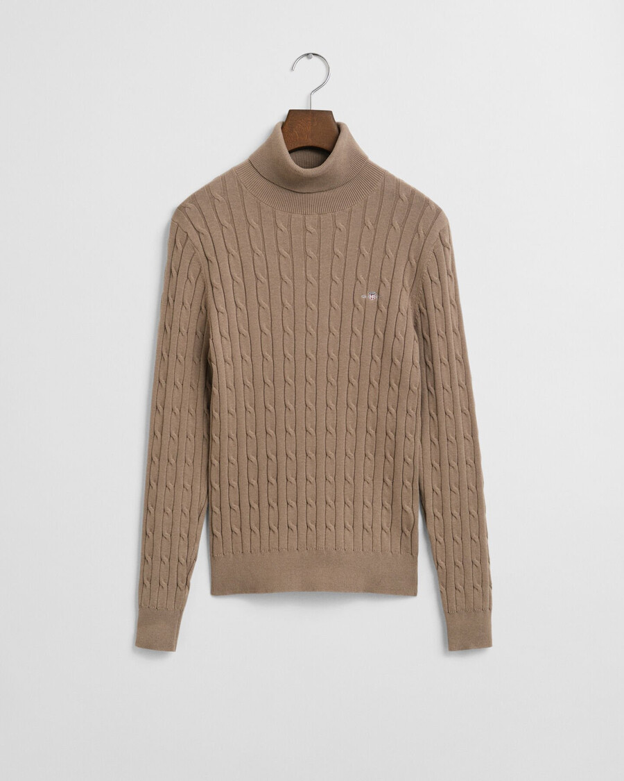suéter de cuello alto de punto trenzado de algodón elástico - beige topo