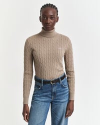 suéter de cuello alto de punto trenzado de algodón elástico - beige topo