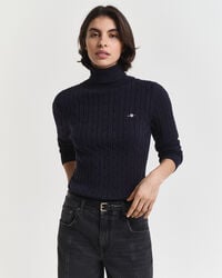 suéter de cuello alto de punto trenzado de algodón elástico - azul noche