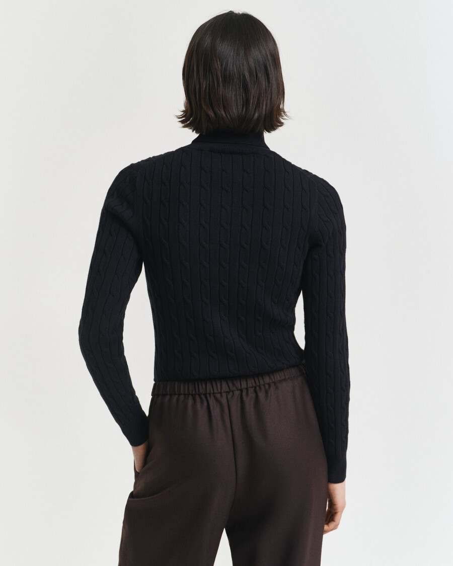 suéter de cuello alto de punto trenzado de algodón elástico - negro