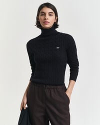 suéter de cuello alto de punto trenzado de algodón elástico - negro